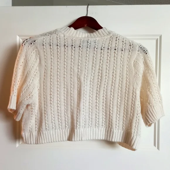 George White Short Sleeve Crochet Bolero Shrug Sweater - Picture 2 of 4